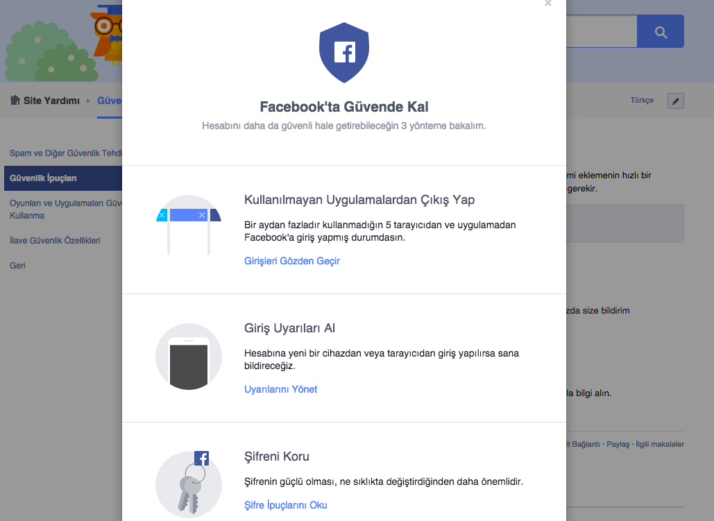 facebook güvenlik kontrolü